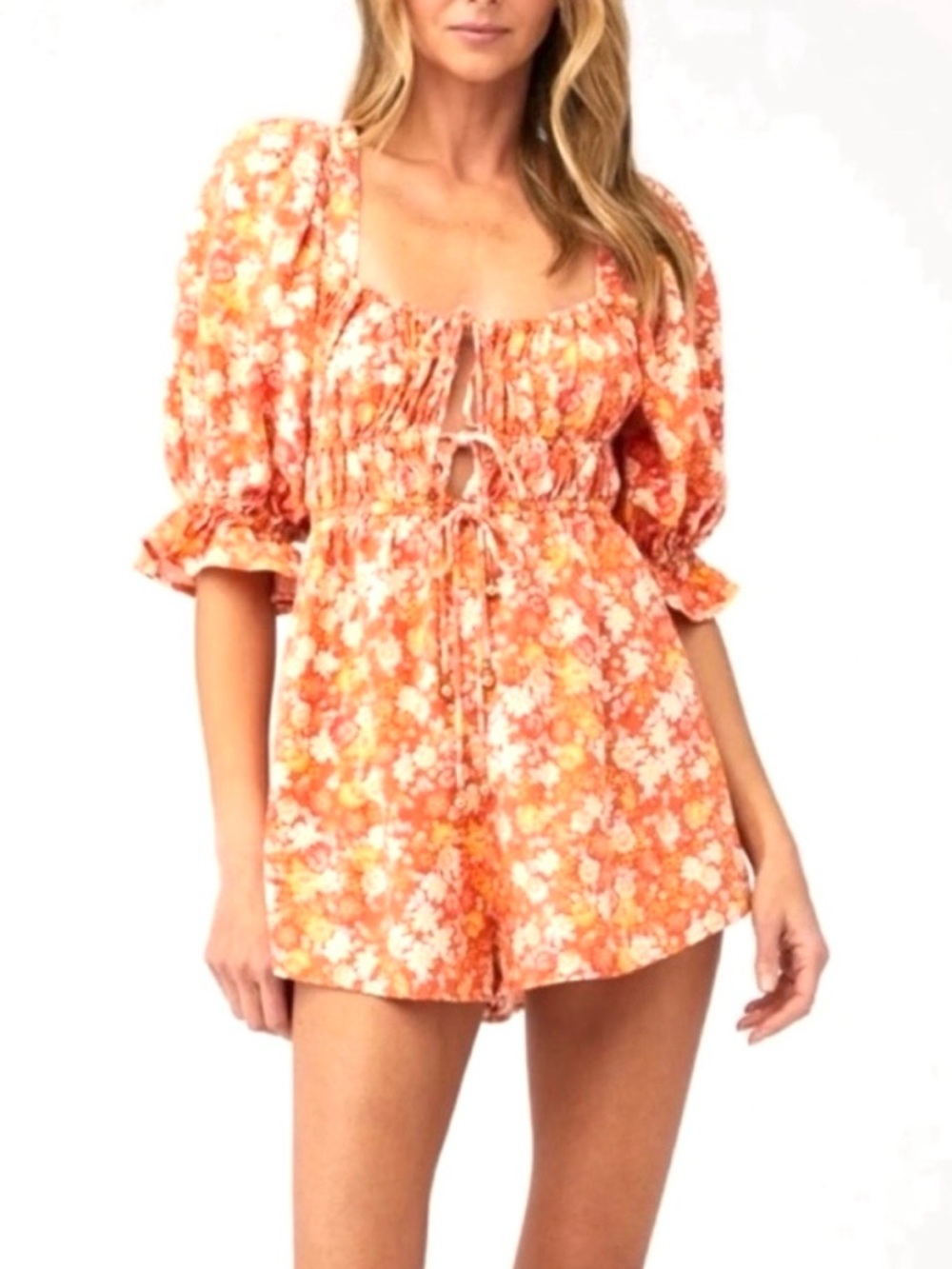 Free People Womens Orange Combo Show Me Love Floral Romper Small